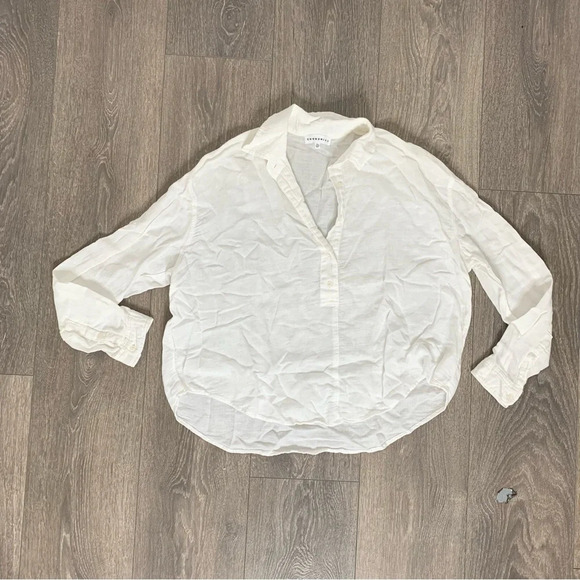 Aritzia Community Shirt Poplin cotton linen White Collared Half Button Size XXS - Picture 13 of 16